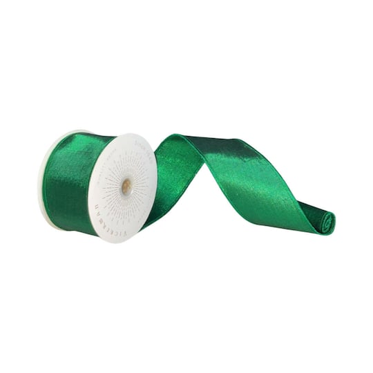 Vickerman 2.5" x 10yd. Metallic Wired Christmas Ribbon in Green | Michaels®